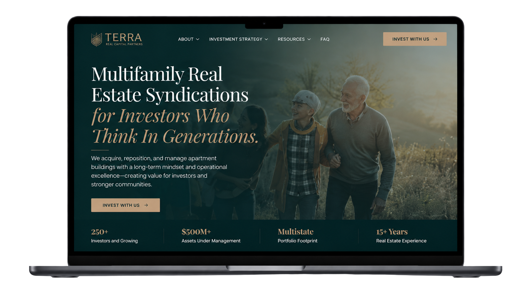 Terra Capital website after redesign shown in laptop frame
